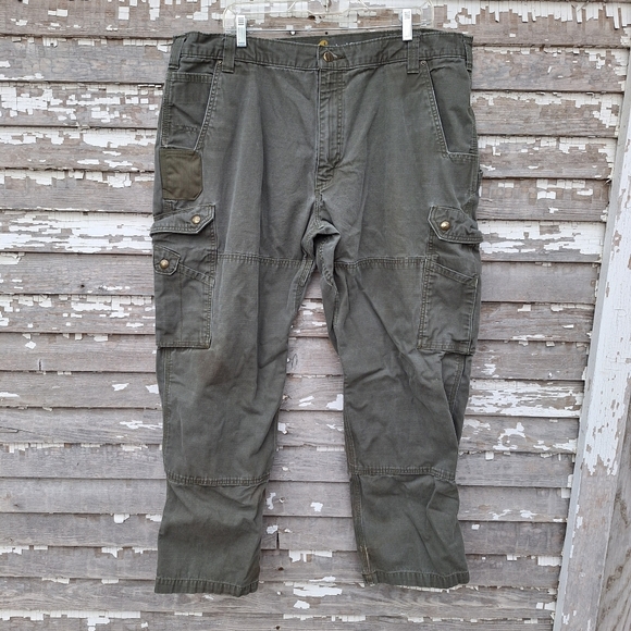 Carhartt Pants Mens 42x30 Green Canvas Cargo Carpenter Double Knee Work - Picture 1 of 7